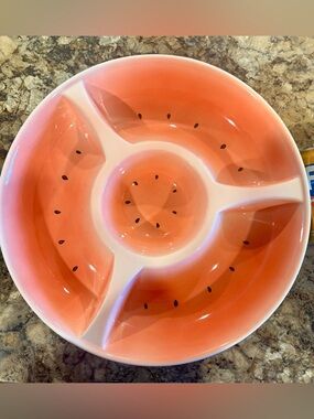 Coral Watermelon Ceramic Divided Serving Platter